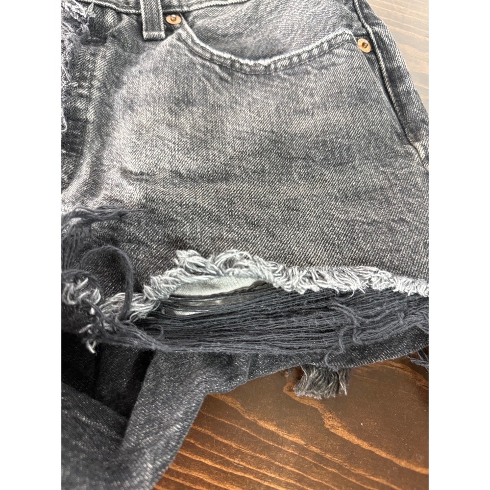 Levis 501 Original Button Fly High Waisted Distressed Black Denim Short 26 Women - Picture 4 of 11
